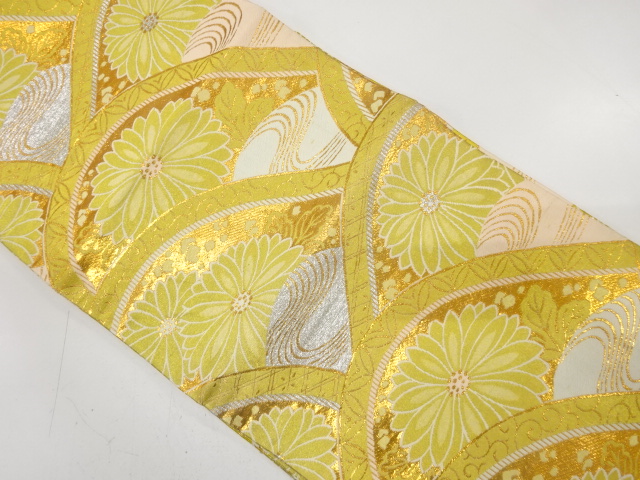 JAPANESE KIMONO / ANTIQUE MARU OBI / WOVEN STREAM & KIKU